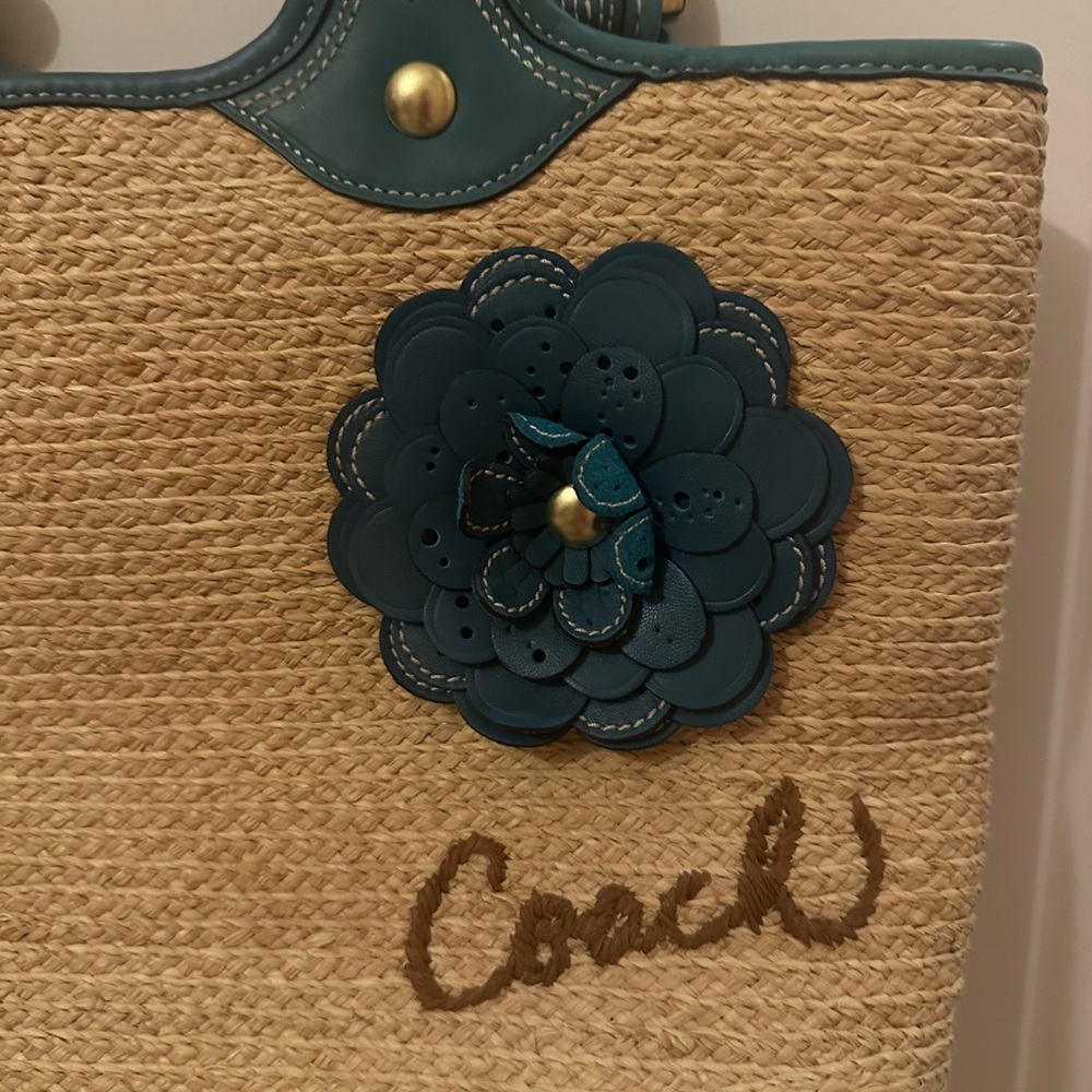 Coach Tan and Teal Tote Bag - Picture 2 of 3